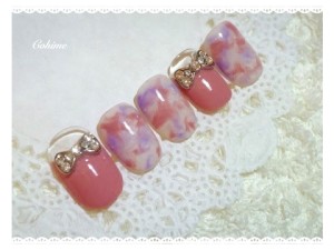 ピンク×パープル×りぼん de 上品可愛いマーブルネイル